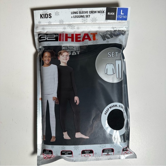 32 Degrees HEAT Kids Long Sleeve Crew Neck & Legging Set Base Black Large 12/14 - Picture 1 of 5
